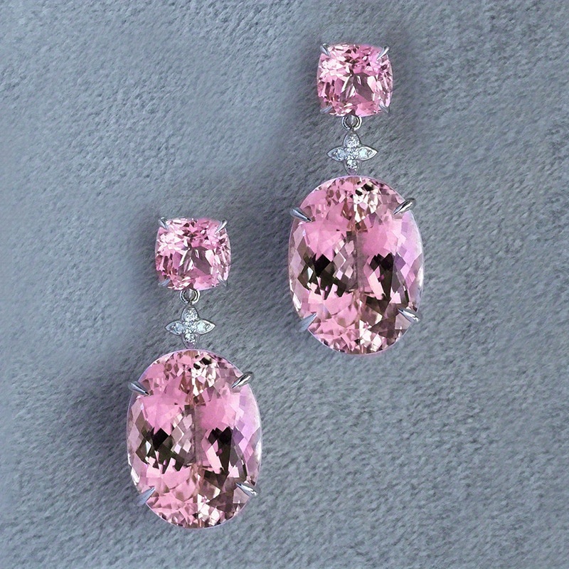 Women's Pink Synthetic Zirconia Oval Pendant Earrings, Luxury